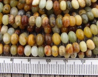 4x6mm China Flower Rondelle Serpentine Gemstone beads Jade Beads Green Brown Earthy Rustic Earth Tones