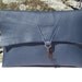 SALE - Raw edge leather clutch purse with vintage key - navy blue