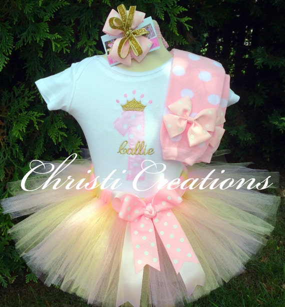 Baby Girl 1st Birthday Outfit Pink and Gold by ChristiCreations