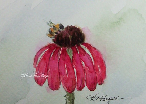 Pink Coneflowers Original Watercolor Painting ACEO 2