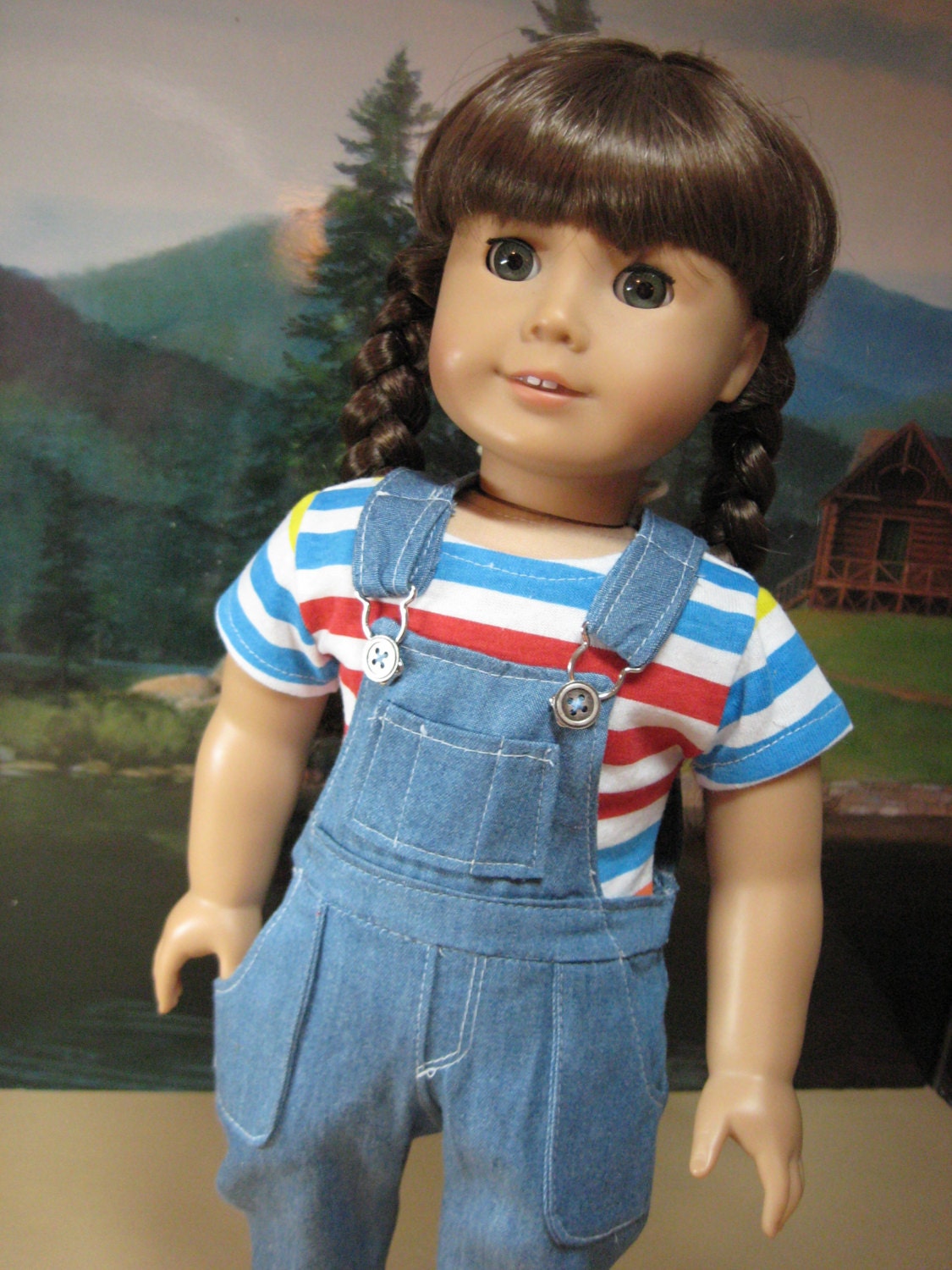 18 Inch Doll Clothes American Girl Bib Overalls Gone Fishing