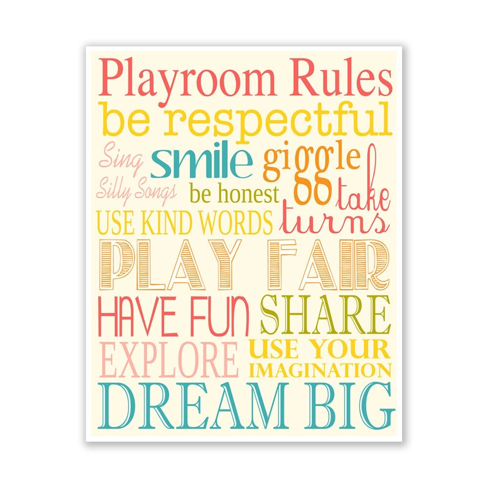 Kids Wall Art / Nursery Decor Playroom Rules ... print by