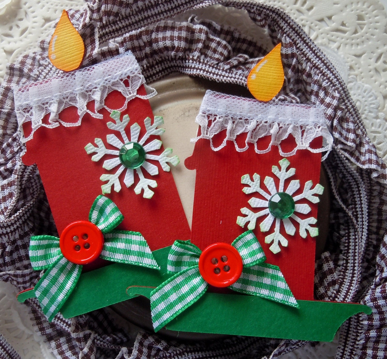 Christmas Candle EmbellishmentsSet Of 2Red Button