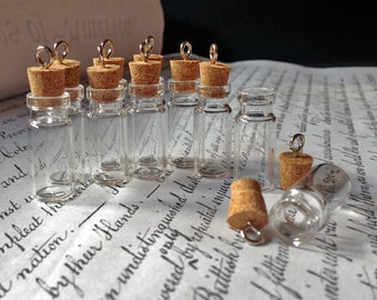 DIY, glass bottle, Medium message bottle pendant or necklace vial, eye loop cork top