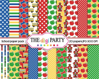 Back to school digital paper printable scrapbook papers bus kindergarten preschool background instant download