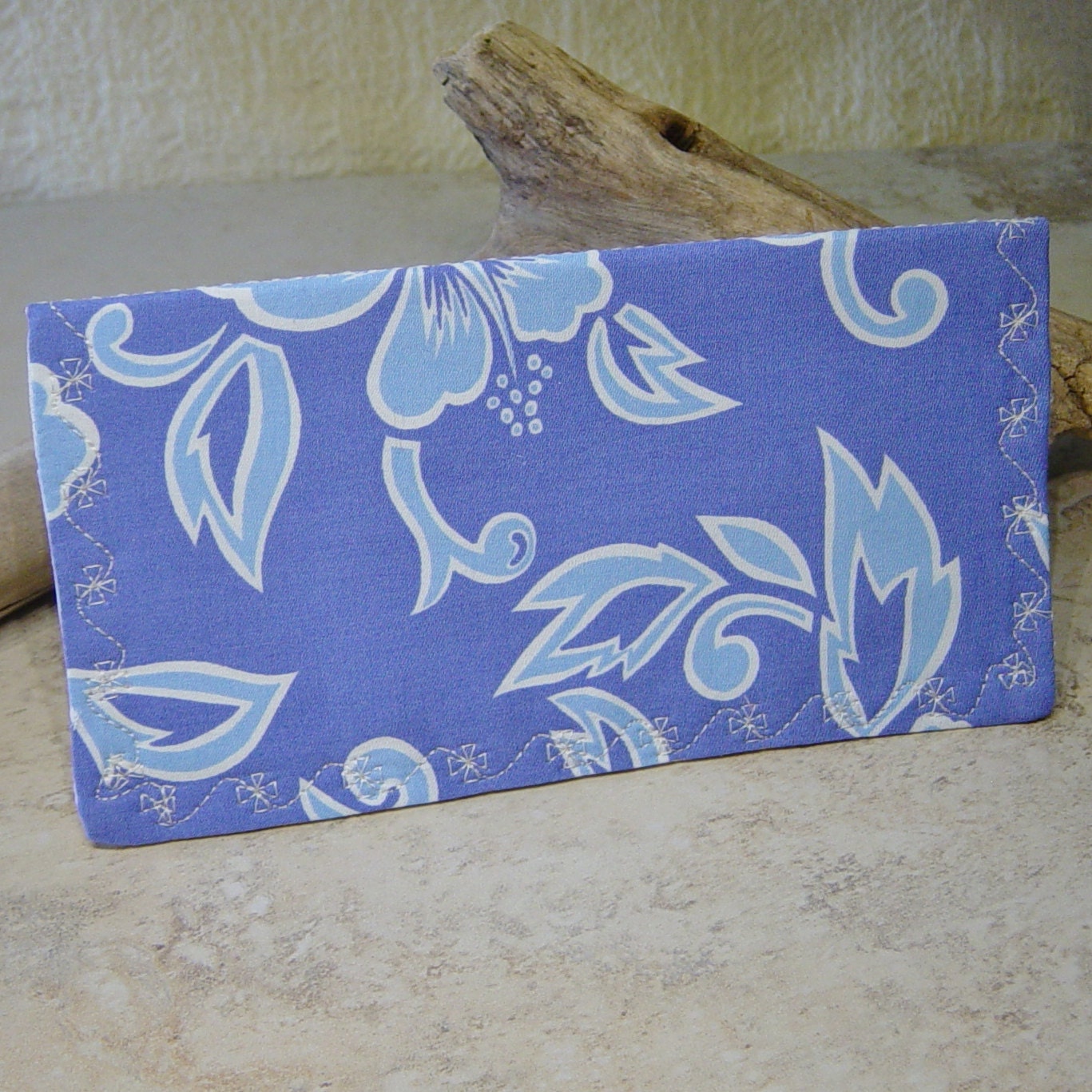 Checkbook Cover Checkbook Wallet Blue Hawaiian Floral Print