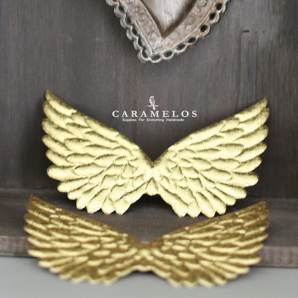 2 Gold Embossed Fabric Angel Wings 4.75