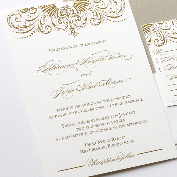 Gold Wedding Invitation Modern Wedding Invitation by blushpaperie