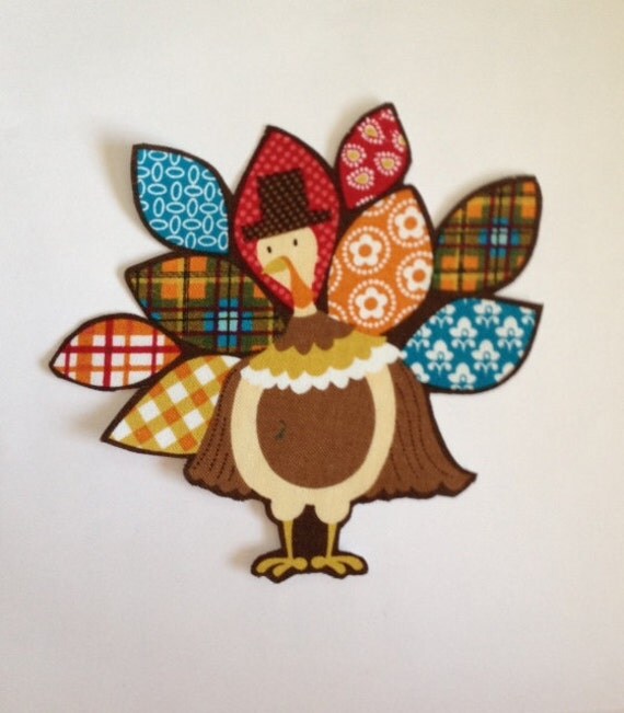 Fabric Print Turkeys Iron On Fabric Appliqués