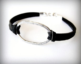 Leather Bracelet Sterling Oval Bracelet Harmony bracelet Graduation Gift
