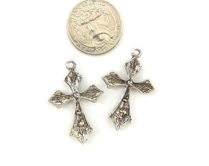 Antique Silver-tone Cross Charms with Red Rhinestones