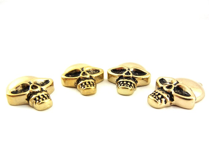 Set of 4 Antique Gold-tone Skull Head Charms