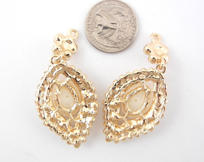 Pair of Gold-tone Marquis Faux Pearl and Rhinestone Drop Charms