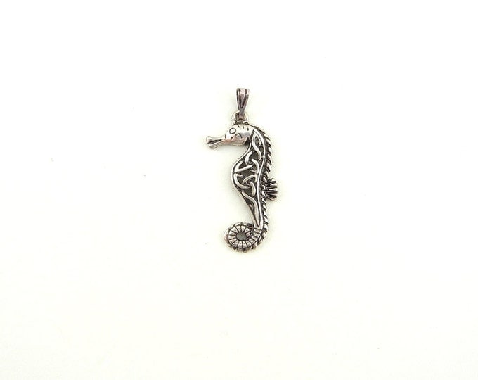 Small Antique Silver-tone Celtic Knot Seahorse Pendant