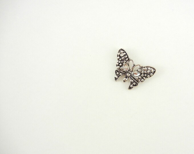 Double Link Butterfly Charm Antique Silver-tone