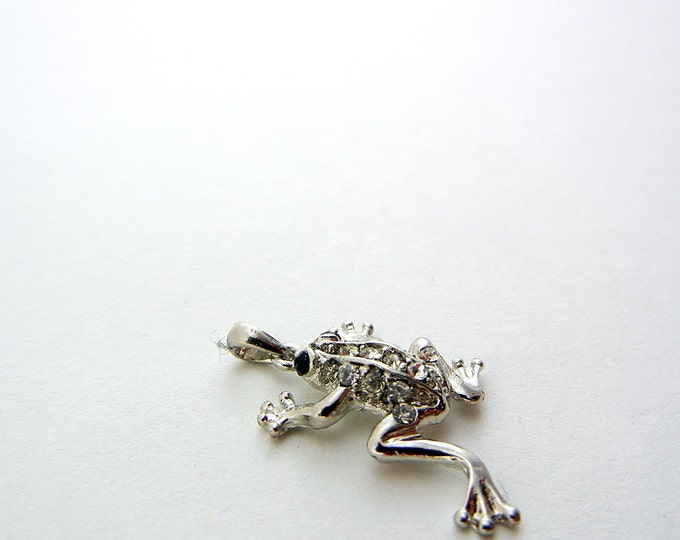 Small Silver-tone Frog Pendant with Rhinestones