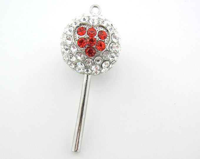 Large Rhinestone Covered Lollipop Pendant with Heart