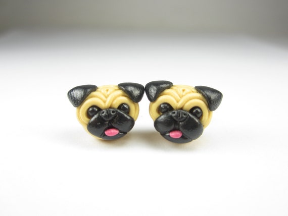 Pug Stud Post Earrings - pug jewelry, pug earrings, dog jewelry polymer clay