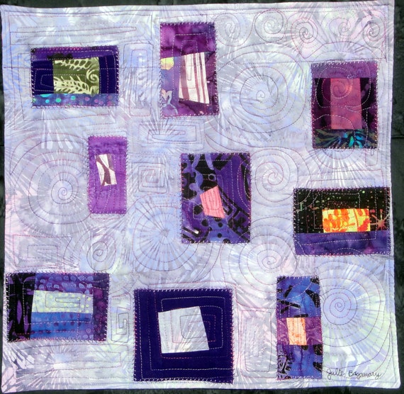 Purple Free Style Cobblestone Saturday Delight  Modern  Art Quilt Wall Hanging  Fall Decor