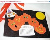 Christmas in July Sale Halloween Fall 5 little pumpkin felt roll up travel mat Activity play set with ribbon tie Il_170x135