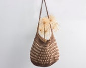 Cotton Market Tote Bag, Dark Brown, Beige Market Bag,  Hand Crocheted,  Book Bag, Beach Bag