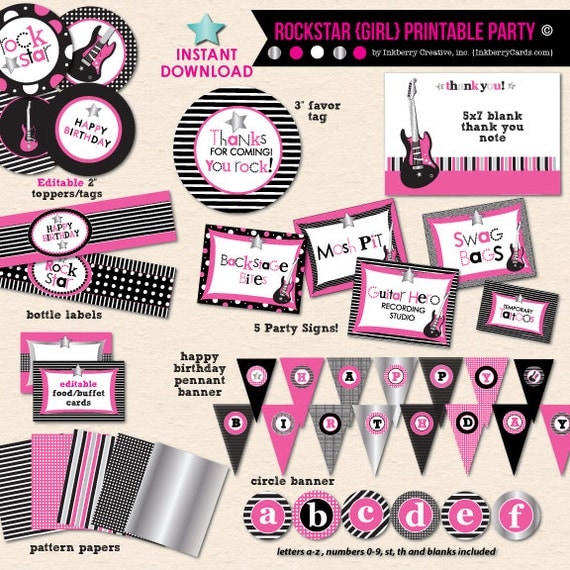 Little Rockstar Girl Birthday Party - DIY/Printable Complete Party Pack - INSTANT DOWNLOAD! Il_570xn
