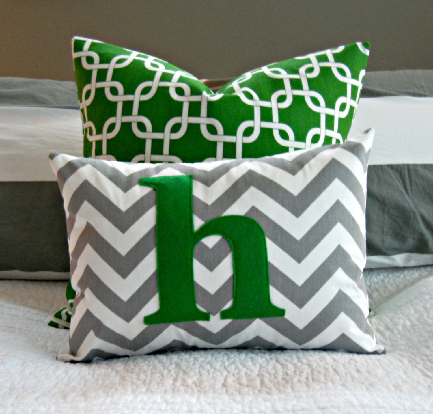 Chevron Monogrammed Pillow Cover Grey and White Chevron with