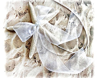 Beach weddings starfish ring holder, white starfish ring bearer pillow
