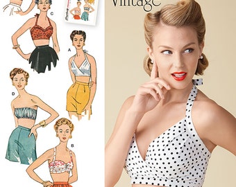 Vintage 1950's Bra / Halter Tops - Simplicity 1426 Sewing Pattern - Misses' sizes 4 - 12 or 14 - 22 uncut pattern