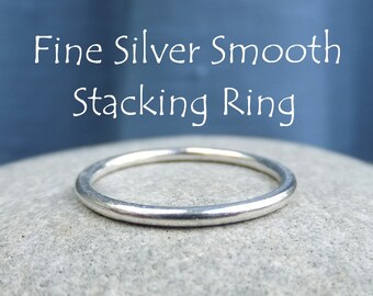 Fine Silver Stacking Ring - SMOOTH - Bright Silver or Oxidised - Shiny Skinny Stacker - Handmade Metalwork Jewelry