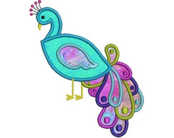 Applique Peacock II Bird Machine Embroidery Designs 2 Sizes Included Instant Download Sale