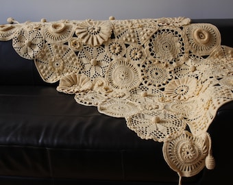 Amazing Hand Crochet Blanket Wool blanket Wool Wrap Hand Knit Blanket Crochet Art One of A Kind Blanket Hand Made Throw Soft Yellow Color