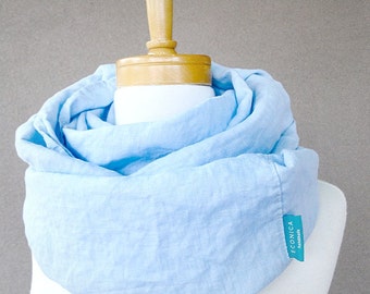 Linen infinity scarf wrap neck warmer in cerulean blue / ice blue
