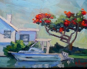 Tropical Landscape, Small Oil Painting, Daily Painting, Retirement Dream by Carol Schiff, 6x8" Oil Painting on Sale