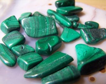 Malachite - tumbled polished - green Malachite stone - chips - small pieces - single or lot - crystal wire wrap supply - striped