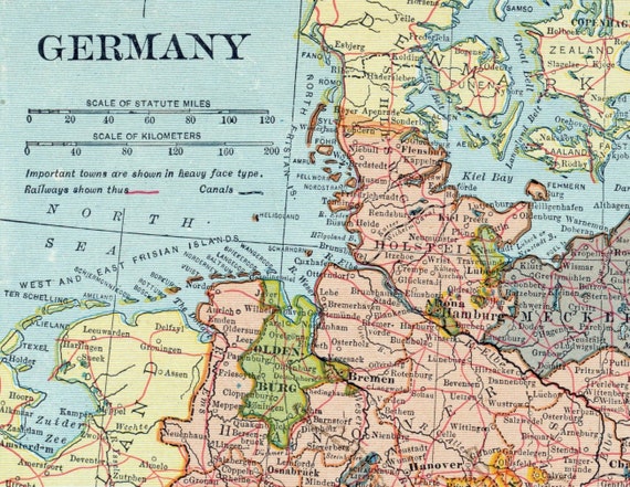 1925 Vintage Map of Germany. With Insets of Hamburg and Berlin