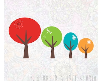 Four Trees Wall Vinyl Decals Art Graphics Stickers