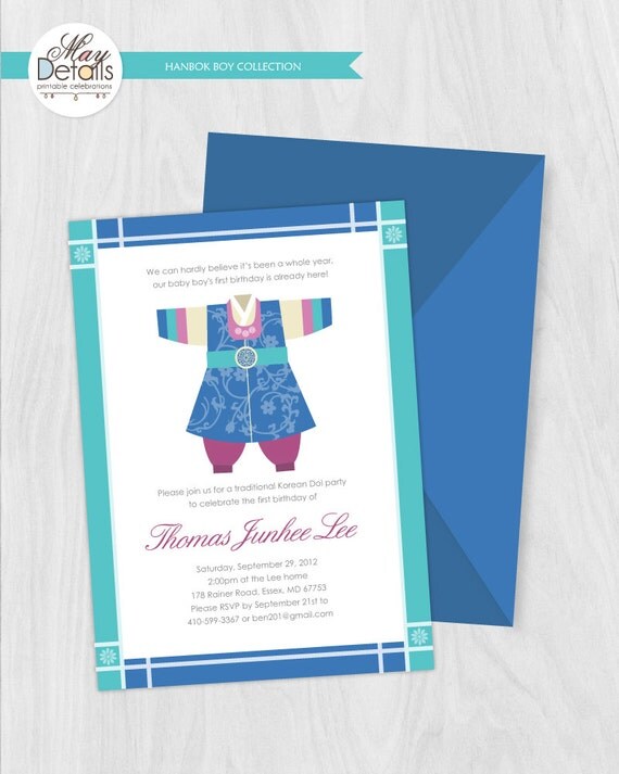 Korean Hanbok Boy 5x7 DIY Invitation by MayDetails Il_570xn