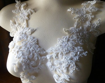 Ivory Beaded Applique PAIR Alencon Lace for Lyrical Dance, Bridal, Ballet, Headpieces, Costumes PR 54ivory