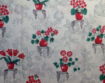 Red Flower Pot Cotton Fabric by the Yard