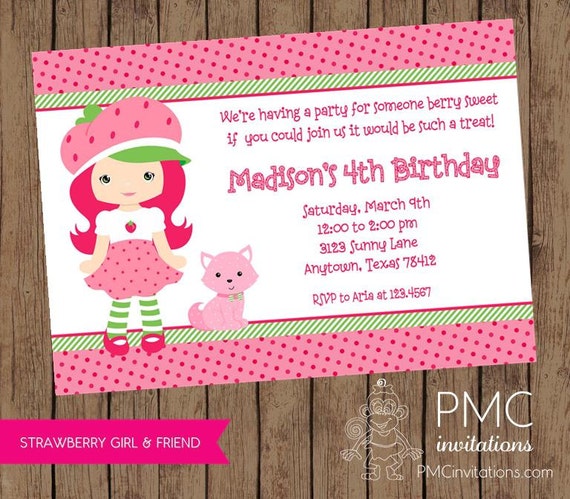 Strawberry Girl Birthday Invitation - 1.00 each with envelope Il_570xn