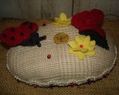 Ladybug Hill Wool Pin Cushion, Pinkeep, Pinpoke, Primiive, Rustic, Needlecrafts, Ofg, Faap, Hafair, Dub, Atgcele