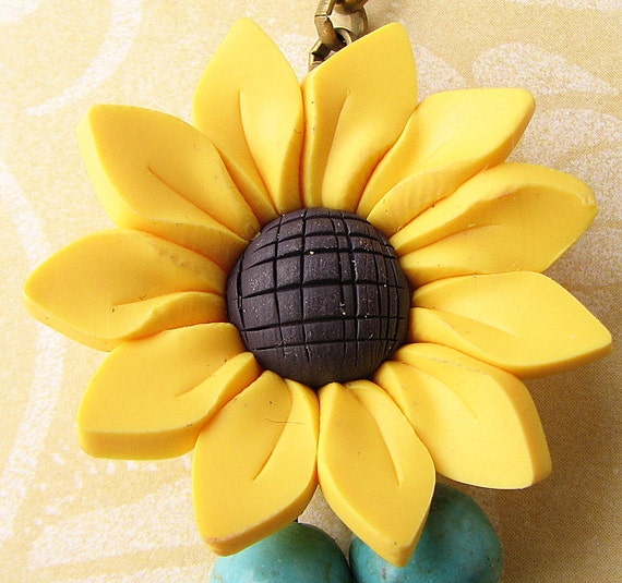 Sunflower Jewelry Sunflower Necklace Beaded Necklace Turquoise