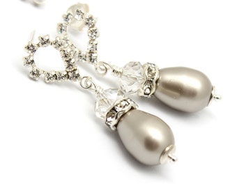 Pearl Earrings Platinum Swarovski Pearls Sterling Silver Beige Champagne Wedding Pearls Jewelry