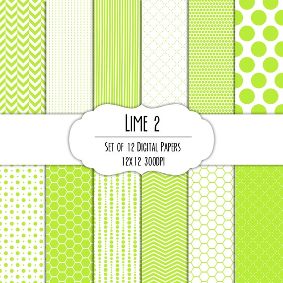 Lime Green 2 Digital Scrapbook Paper 12x12 Pack Set of 12