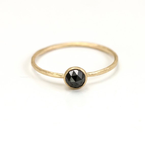 Rose Cut Black Diamond Ring in 14k Gold - Solid 14k Gold Diamond in a ...