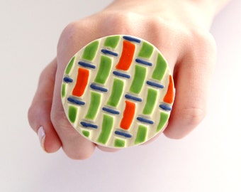 Fashion Ring Ceramic - big bold oversize handmade statement ring - FASHIONISTA - 2.1 inch
