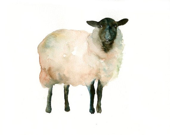 SHEEP Original watercolor painting 10X8inch by dimdi on Etsy