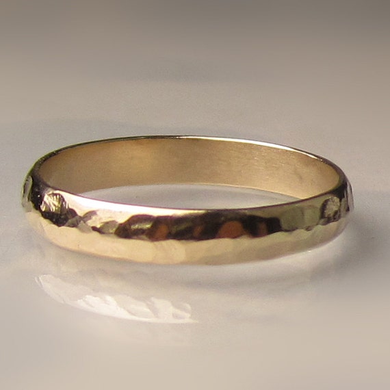 Women's Hammered Gold Wedding Band 3mm recycled 14k Gold