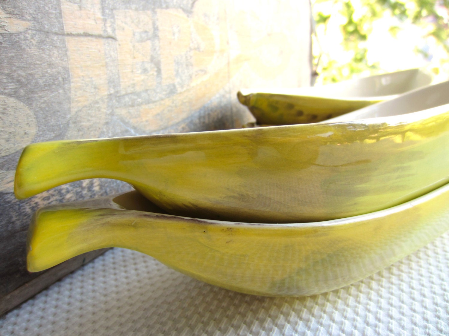 Vintage Hand Painted Banana Split Bowls Ceramic by corrnucopia